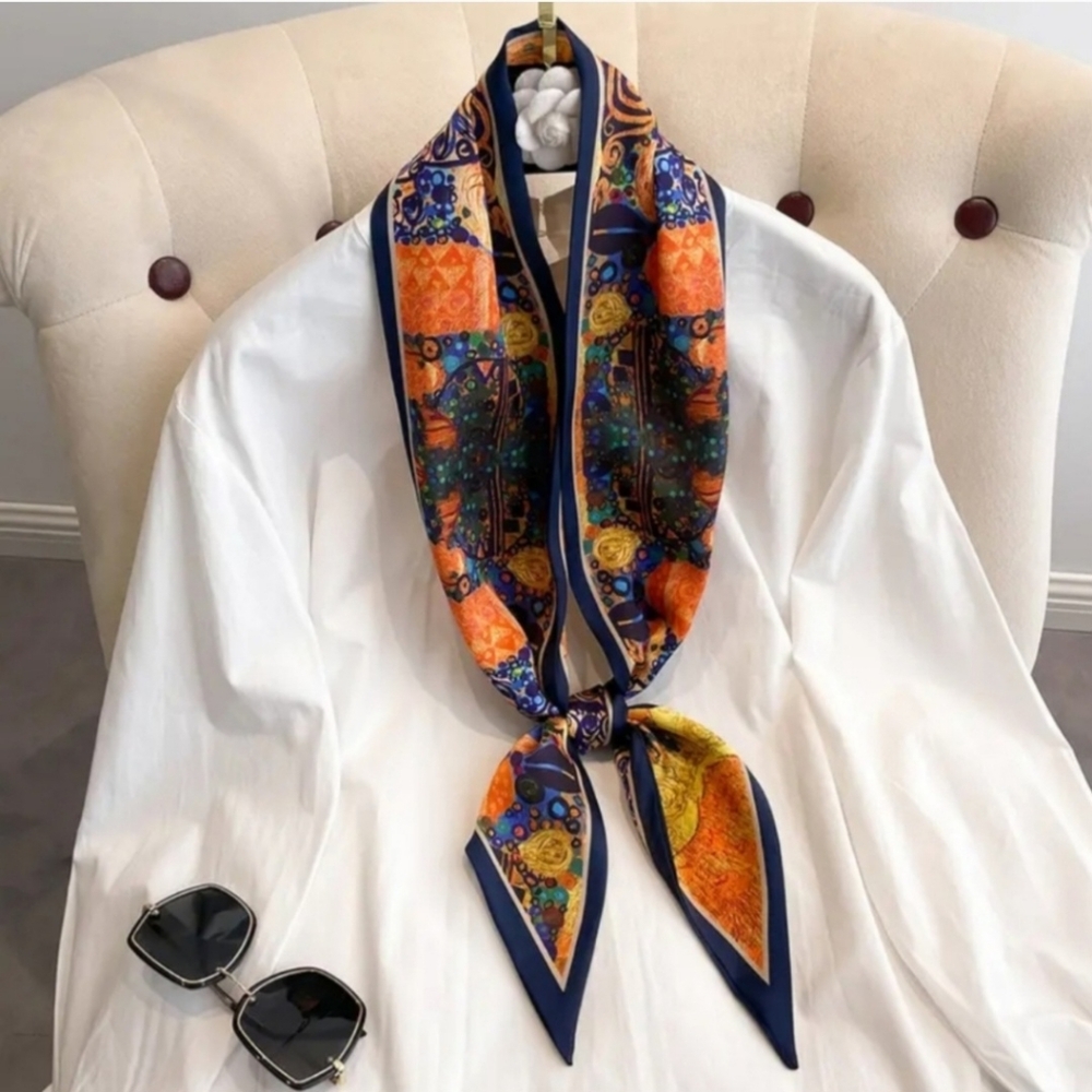 Satin Printed Twillies 4pcs Green Patterned Scarves - Picture 6 of 9